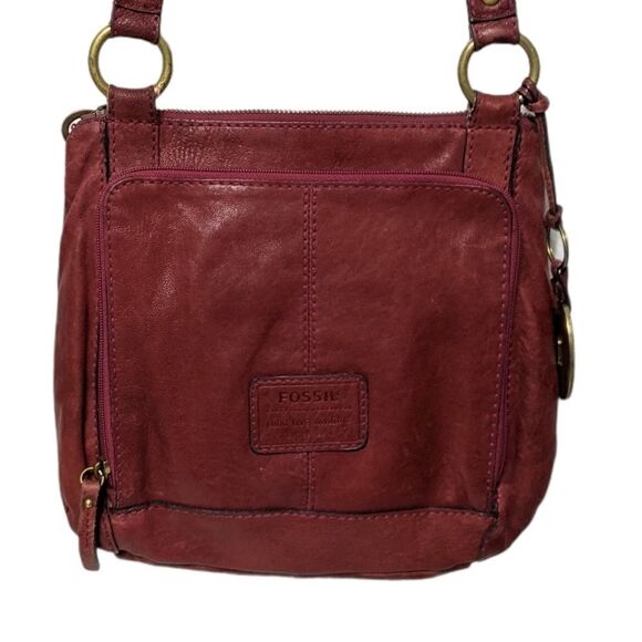 FOSSIL Dark Red Leather Lock Key Crossbody Bag - Picture 16 of 16